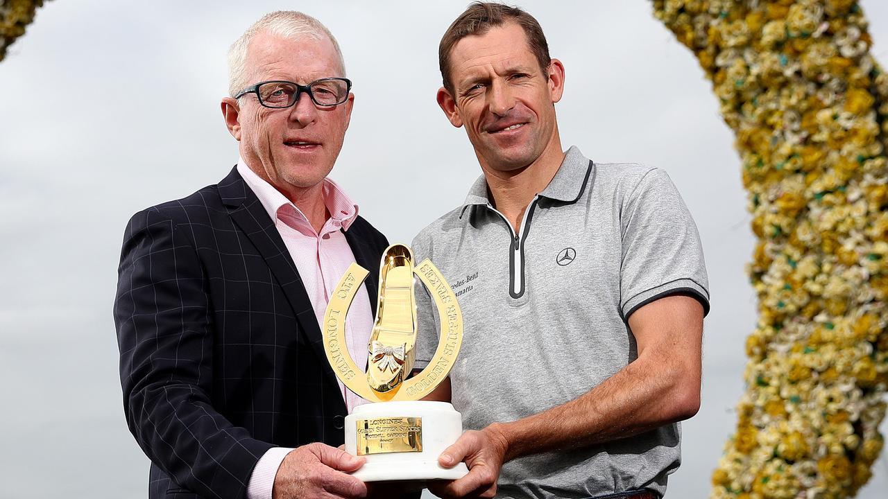 Trainer Mick Price and with jockey Hugh Bowman combine with Golden Slipper favourite Profiteer. Photo: Toby Zerna