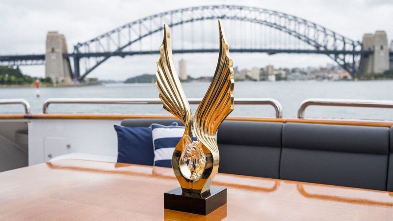 The Golden Eagle trophy at Tuesday’s barrier draw on Sydney Harbour. Picture Supplied.