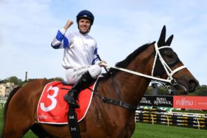 Tommy Berry and Kolding after their George Main Stakes win.