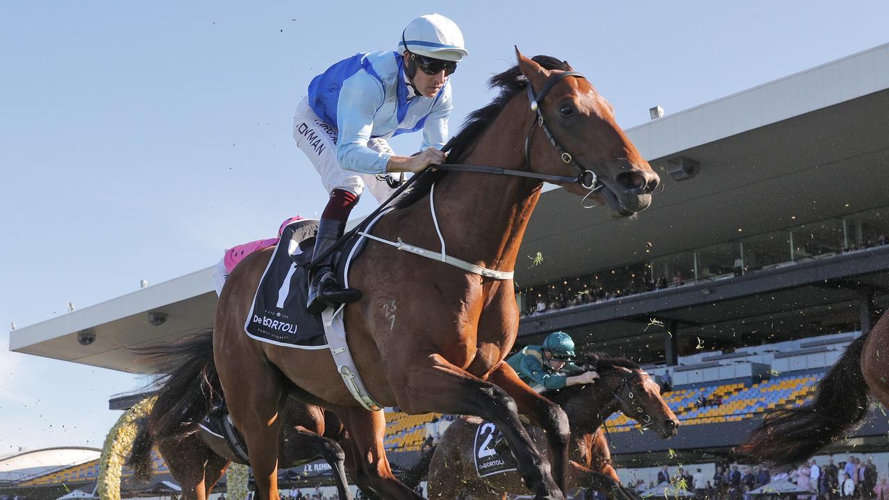 Hugh Bowman led on Farnan before fading to fifth in Run To The Rose. Photo: Mark Evans/Getty Images