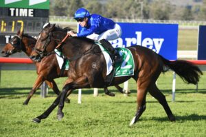 Trekking arrives to win the Luskin Star Stakes.