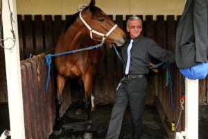 Trainer Mick Burles and The Cleaner on Cox Plate Day in 2014.