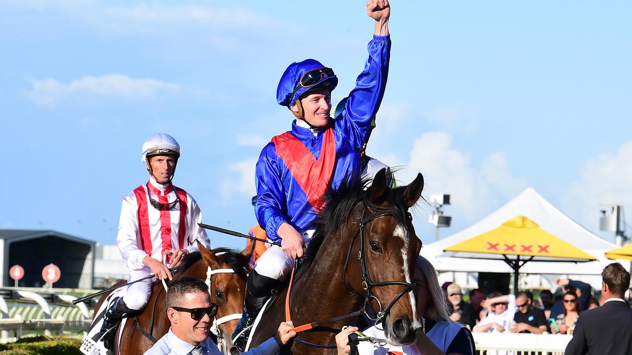 Zaaki, ridden by James McDonald, dominated the Doomben Cup after winning by seven lengths. Picture: Grant Peters/Trackside Photography