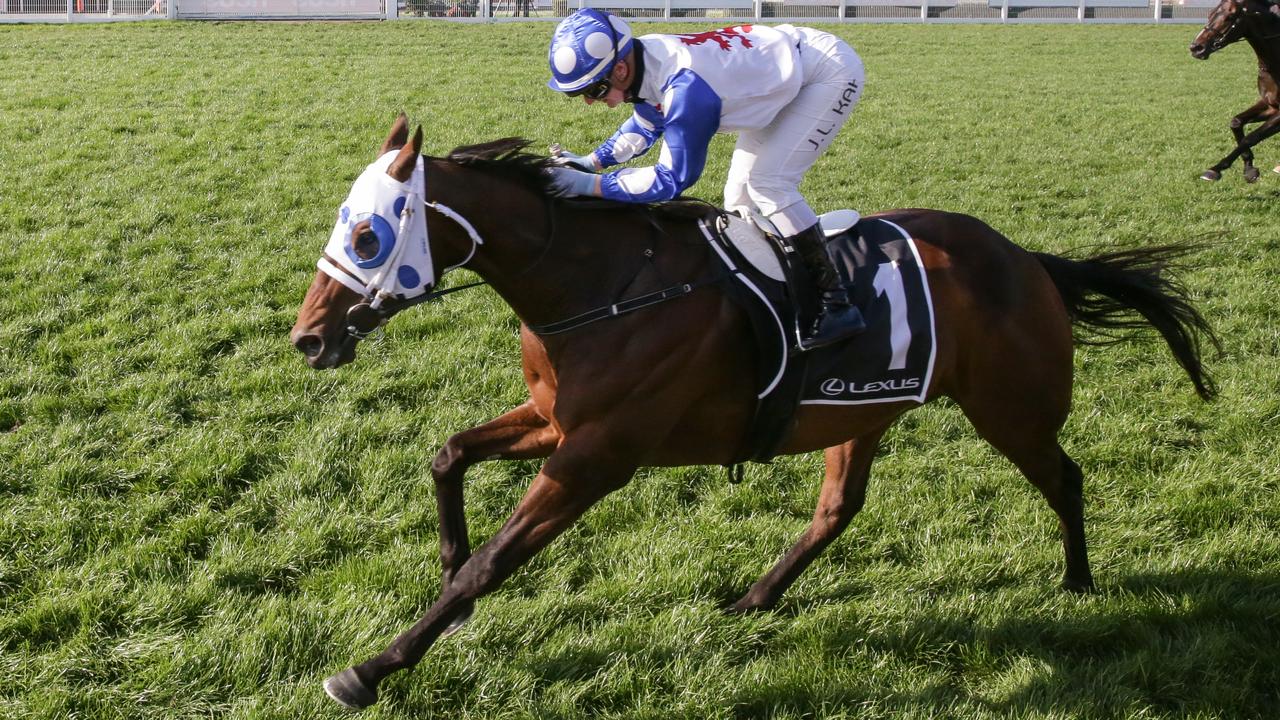 Mr Quickie ridden by Jamie Kah wins the Toorak Handicap at Caulfield. Photo: George Salpigtidis/Racing Photos via Getty Images.