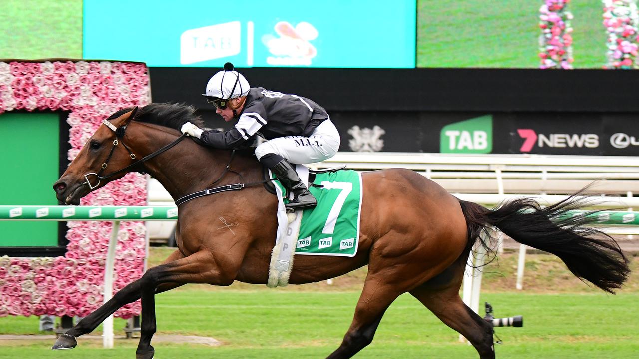 Mark Du Plessis rides Victorem to victory in the Victory Stakes at Eagle Farm. Picture: Trackside Photography