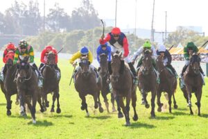 Nash Rawiller celebrates Sweet Deal’s win in the Hawkesbury Crown.