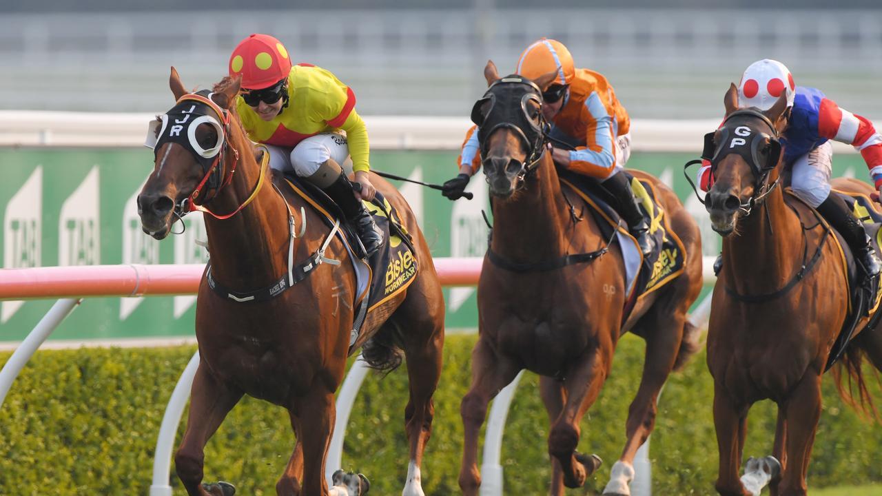 Rachel King winning on Mercurial Lad at Randwick.Photo: AAP Image/Simon Bullard