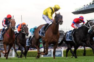 Tom Marquand celebrates Addeybb’s Queen Elizabeth Stakes win.