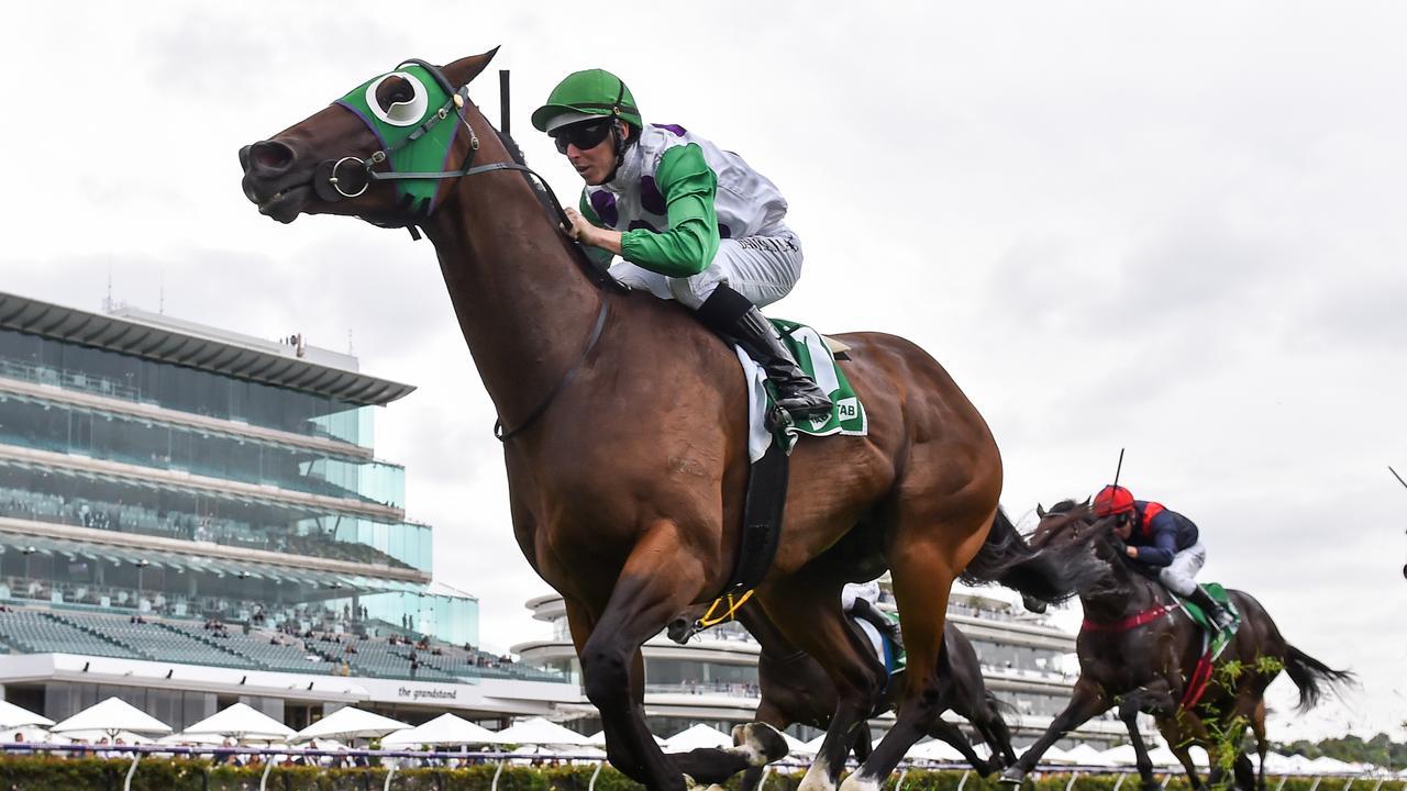 Morvada ridden by Damian Lane wins the The TAB Shaftesbury Avenue Handicap at Flemington. Picture: Racing Photos