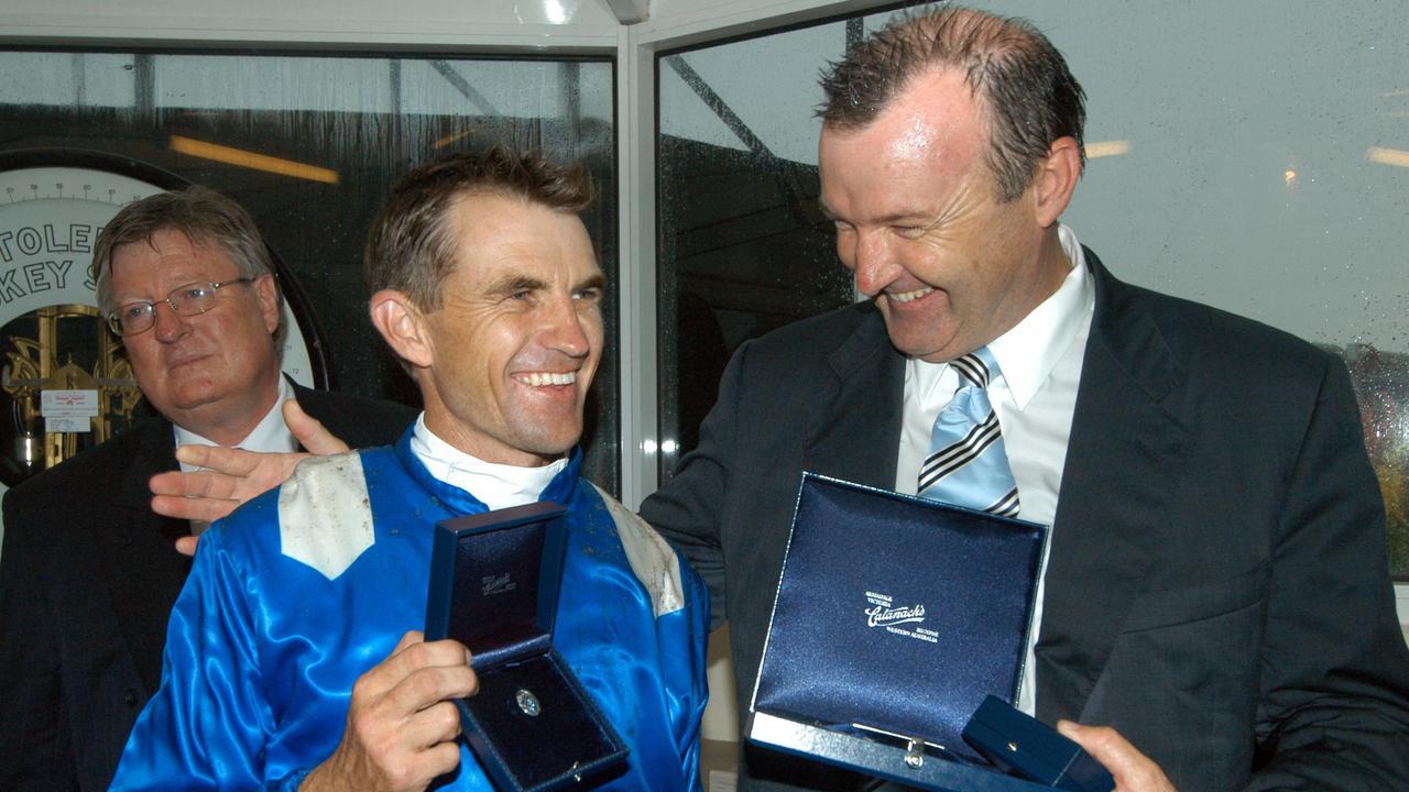 Dwayne Dunn with David Hayes at the presentation of 2006 Blue Diamond Stakes won by Nadeem.