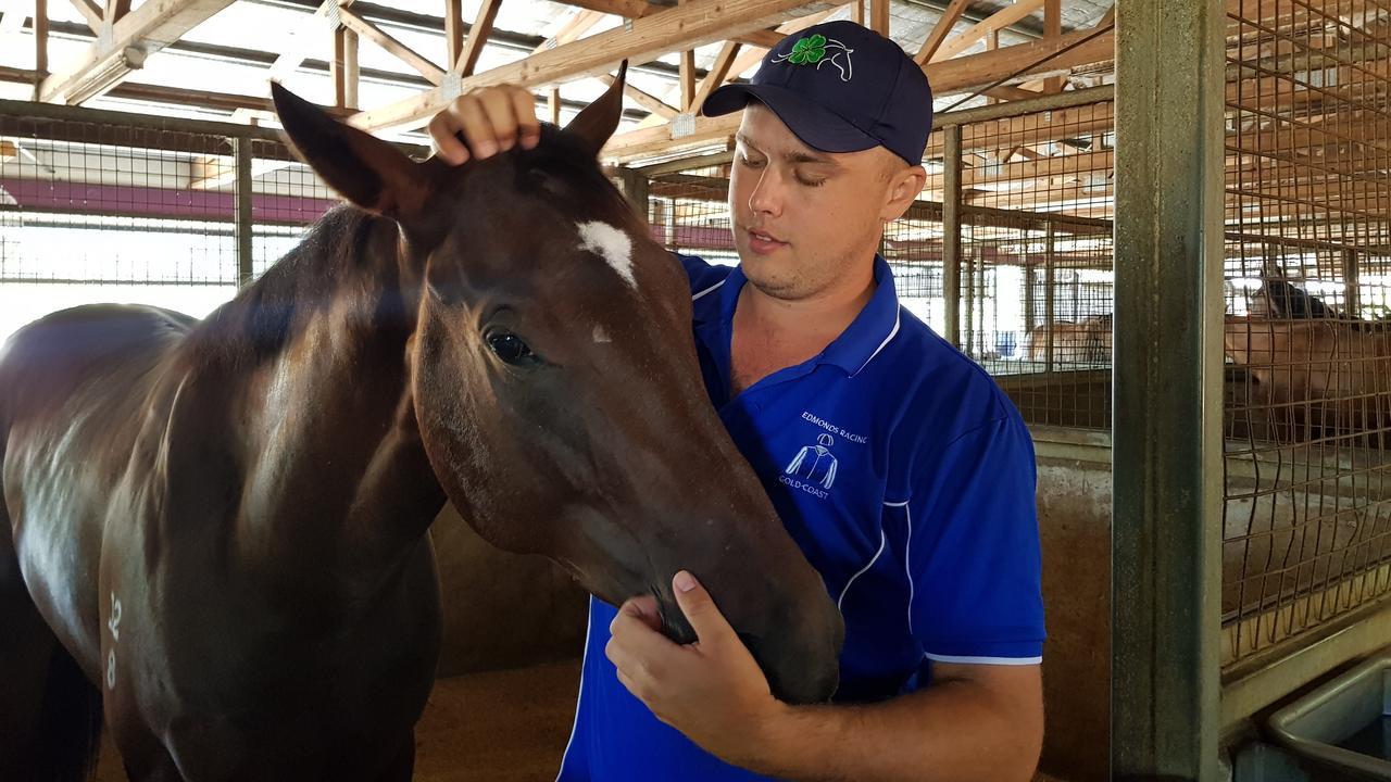 Trent Edmonds with Gold Coast Magic Millions 2yo Classic runner-up Alpine Edge. Picture: Supplied.