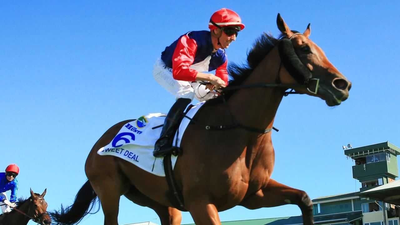 Nash Rawiller was all smiles as Sweet Deal snared victory in The Hunter at Newcastle. Picture: Getty Images