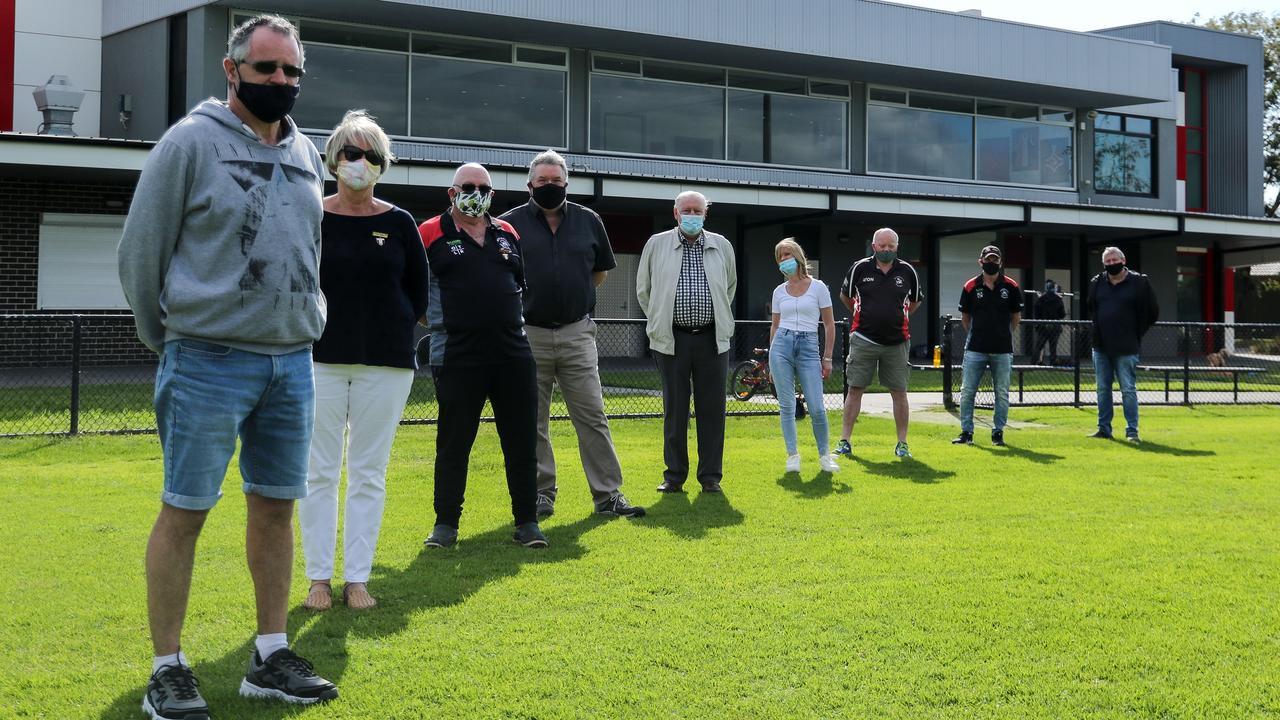 Stephen Cochrane (far left) with his group of mates and mums and dads from the Bonbeach Sports Club who are living the Melbourne Cup dream with Oceanex.