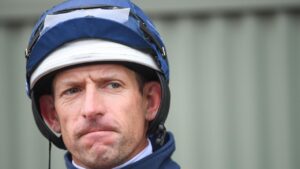 Hugh Bowman after riding Anthony Van Dyck in trackwork at Werribee Racecourse on Monday. Photo: Pat Scala/Racing Photos via Getty Images.