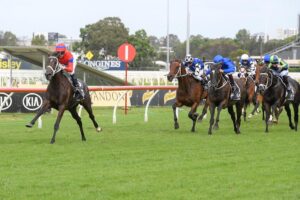 Verry Elleegant surges clear of her rivals in the Tancred Stakes.