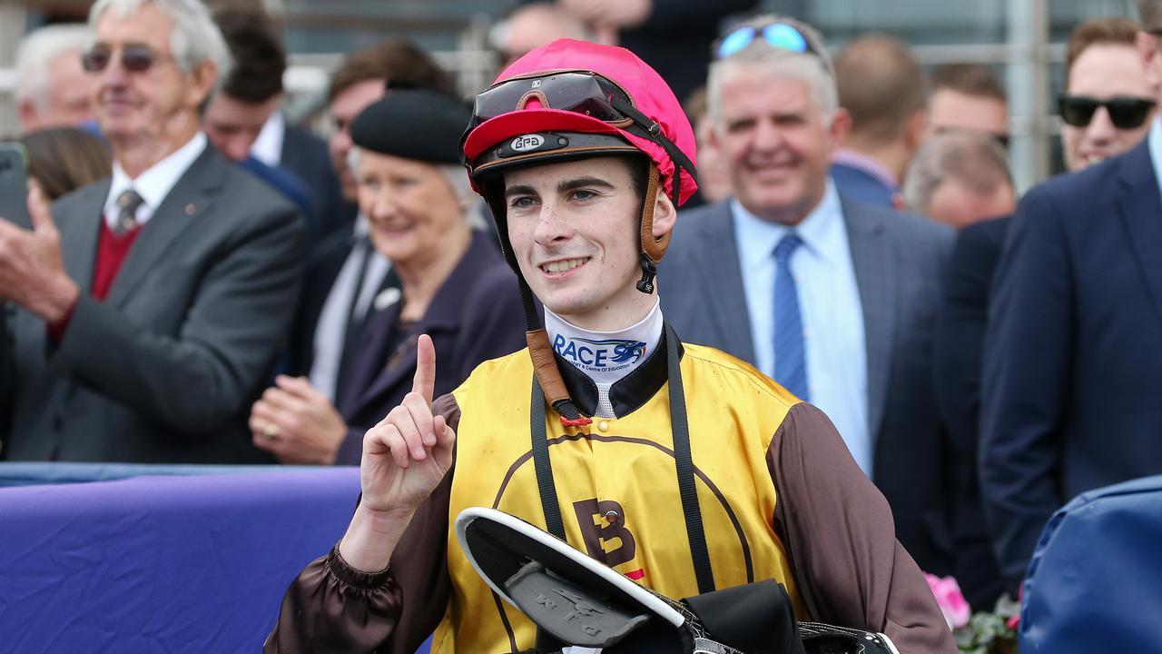 Jockey Teo Nugent faced an inquiry into his riding of speedy mare Lady Solly at Sandown. Photo: AAP Image/George Salpigtidis.