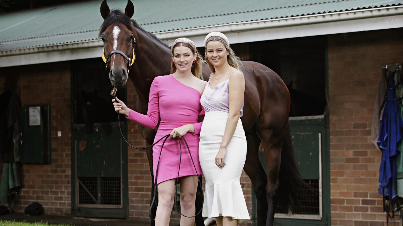 Brandenburg with (LR) Kiersten Duke and her friend Sheridan Paine at Randwick. PICTURE: Adam Yip/ Second Story