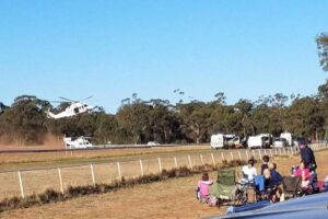 Medivac Helicopter landing at Tomingley.