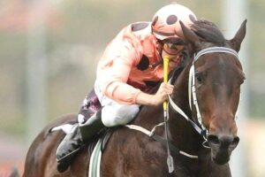 Jarrad Noske riding Black Caviar early in the famous mare’s career.