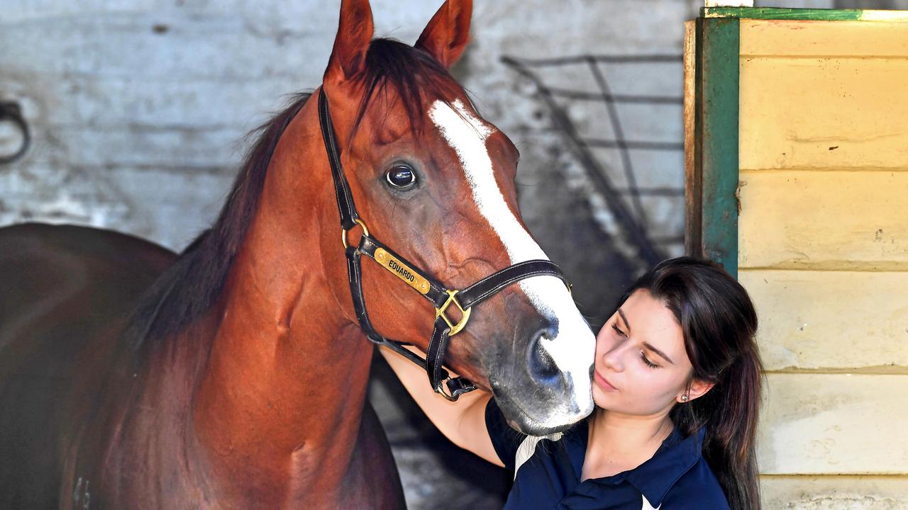 Doomben 10,000 favourite Eduardo with strapper Maxine Pocock. Picture: John Gass