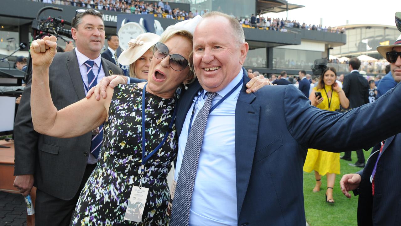 Neville Morgan and his wife celebrate Kolding’s victory in the Golden Eagle in 2019. Picture: AAP