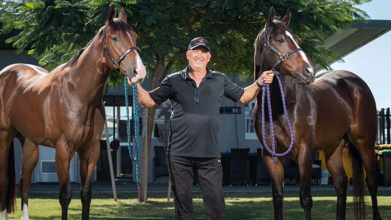 Rob Heathcote with Prince Of Boom (left) and Group 1 winner and Queensland favourite Rothfire (right). Picture: Brad Fleet