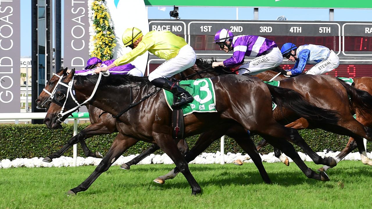 Subterranean winning the Ken Russell Memorial Classic at the Gold Coast. Picture: Grant Peters–Trackside Photography