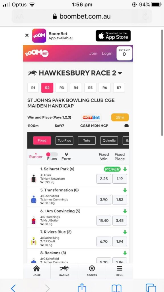 Screenshot of BoomBet app interface on a mobile device