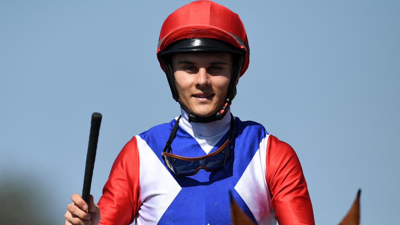 Jockey Taylor Marshall returns after winning a race in 2019. Photo: AAP Image/Dan Peled.