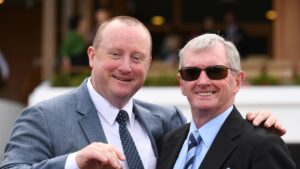 John Hawkes (right) trained former handy gelding Confiscate and now prepares his namesake along with sons Wayne (picturted) and Michael. Photo: AAP Image