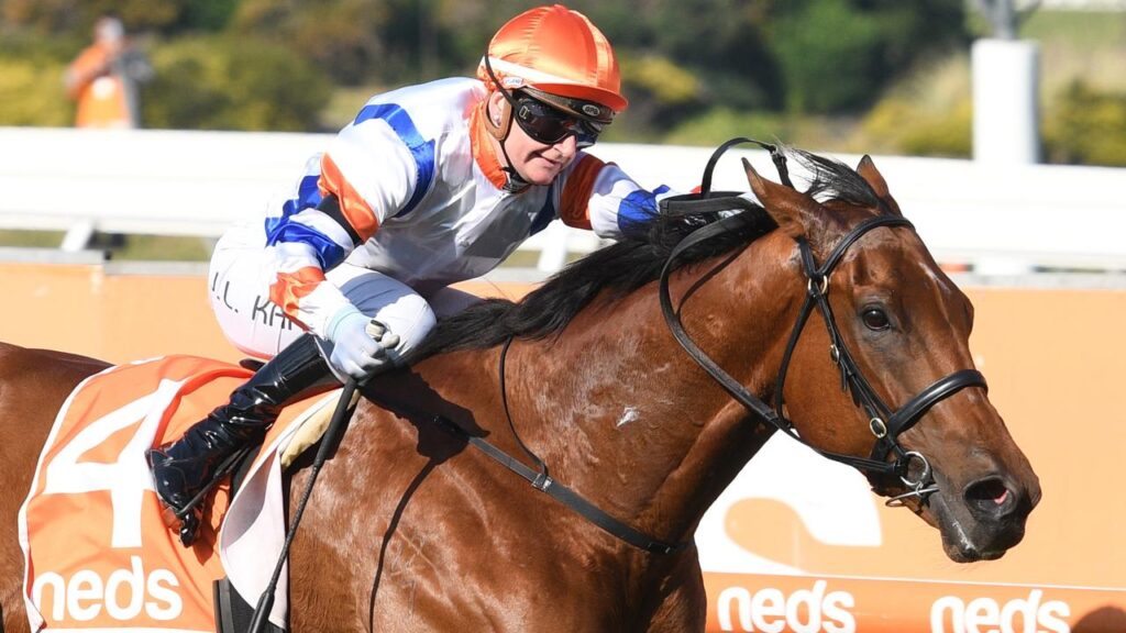 Jamie Kah brought up her century with Deep Speed at Caulfield. Picture: Getty Images