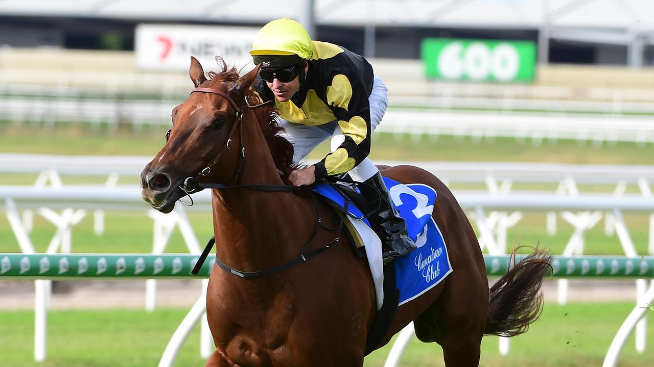 Unbeaten gelding Orbisyn winning at Doomben last month, his fourth victory on the trot. Picture: Trackside Photography