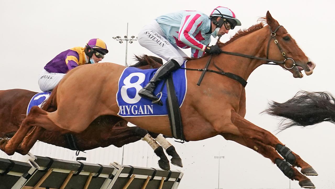 Steven Pateman guided Norway to an impressive win in the Brendan Drechsler Hurdle at Pakenham. Picture: Racing Photos