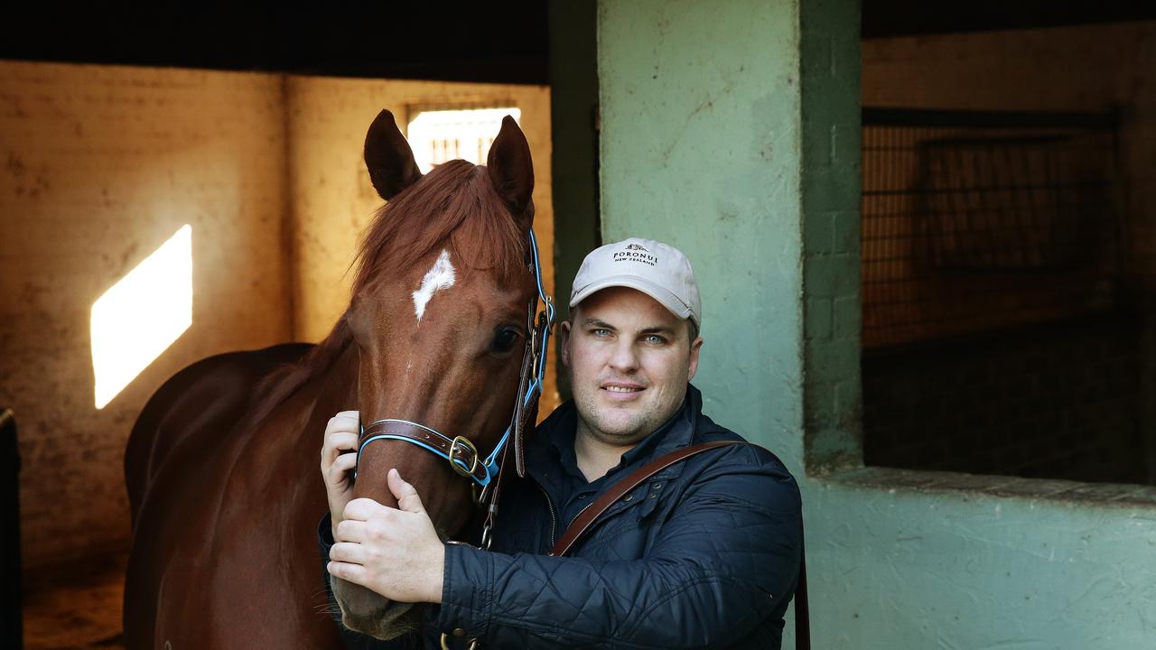 Trainer Bryce Heys with his former top sprinter Spieth. Picture: Brett Costello