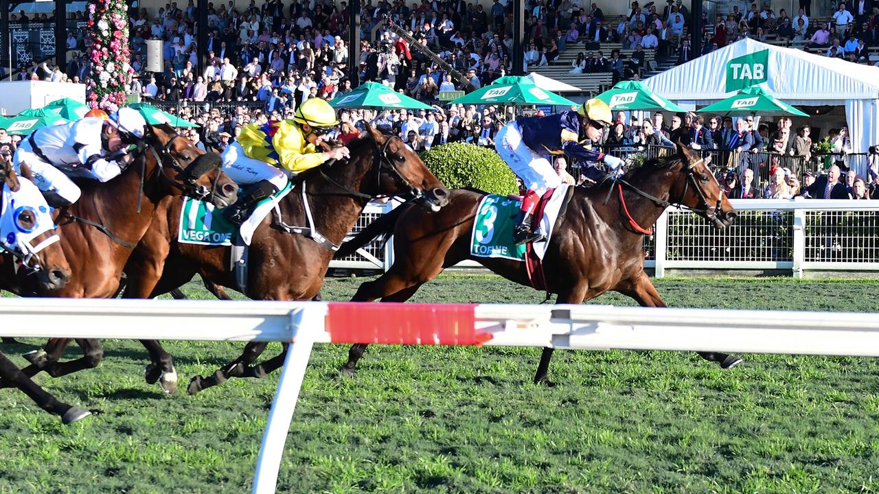 Tofane beats Vega One in the Group 1 Stradbroke Handicap at Eagle Farm during the winter carnival. Picture: Trackside Photography