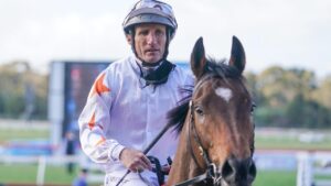 Damien Lane returning to scale at Sandown on Sunday after winning on Invincible Jet. Picture: Racing Photos via Getty Images