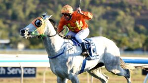 Grey Missile winning the Cleveland Bay Handicap in 2018.