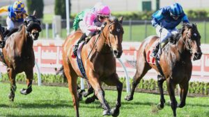 The Inferno ridden by Damian Lane wins the Mitty's McEwen Stakes at Moonee Valley Racecourse on September 04, 2021 in Moonee Ponds, Australia. (Pat Scala/Racing Photos via Getty Images)