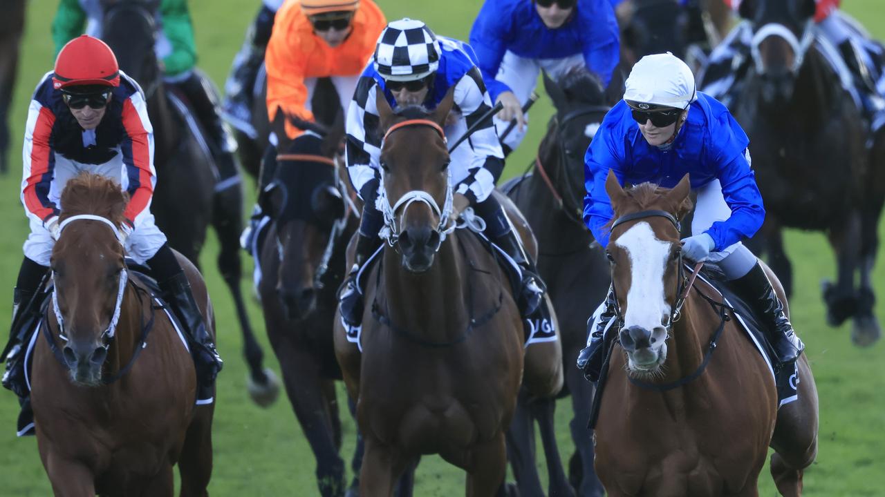 Cascadian (white cap) and Dalasan (red sleeve) are nominated for the Epsom Handicap. Photo: Mark Evans/Getty Images