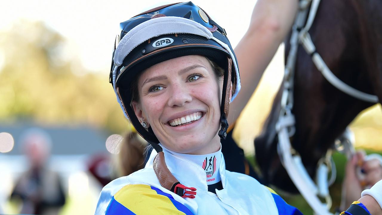 Stephanie Thornton after riding a winner. Picture: Grant Peters–Trackside Photography