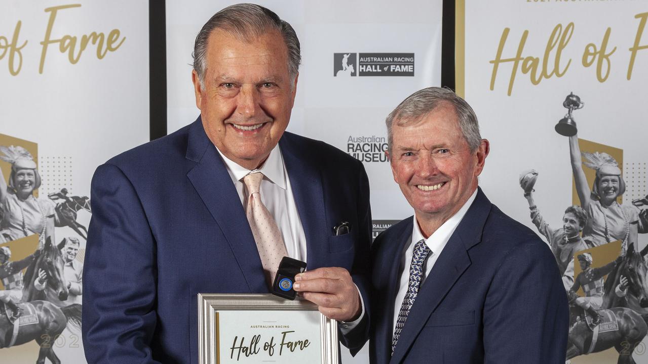 Hall of Famers and close friends, John Messara (left) and John Hawkes, are looking to share their first Group 1 together with Remarque in the Golden Rose. Picture: Atkins Photography