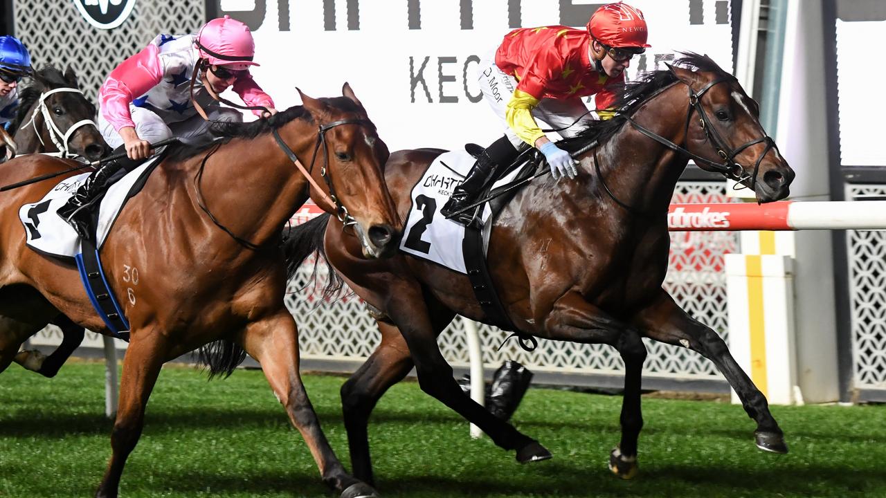 Wild Ruler holds off The Inferno to take out the Group 1 Moir Stakes at Moonee Valley. Picture: Pat Scala–Racing Photos via Getty Images