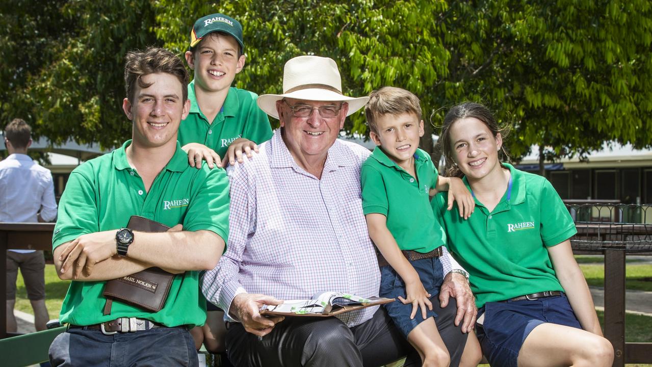 Basil Nolan Sr with his grandchildren Basil, James, William and Lily at the 2020 Magic Millions sale. Picture: Nigel Hallett