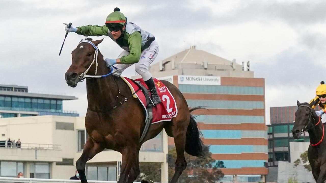 Incentivise and jockey Brett Prebble blow away the field in the Caulfield Cup. Picture: Racing Photos via Getty Images