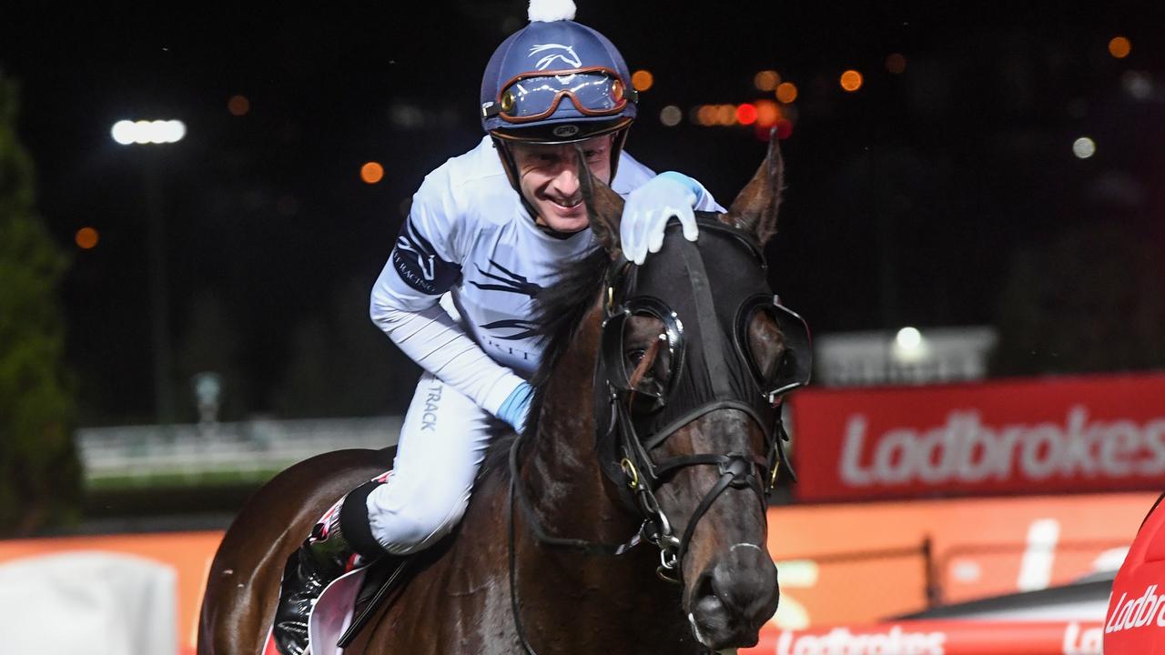 Daniel Moor returns to scale on Jonker after winning the Manikato Stakes, his third Group 1in the past month. Picture: Racing Photos via Getty Images