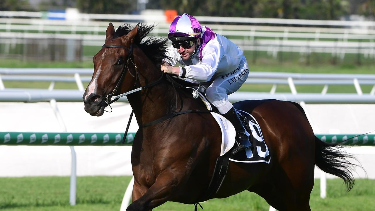 Go Wandji races clear of his rivals at Doomben. Picture: Trackside Photography