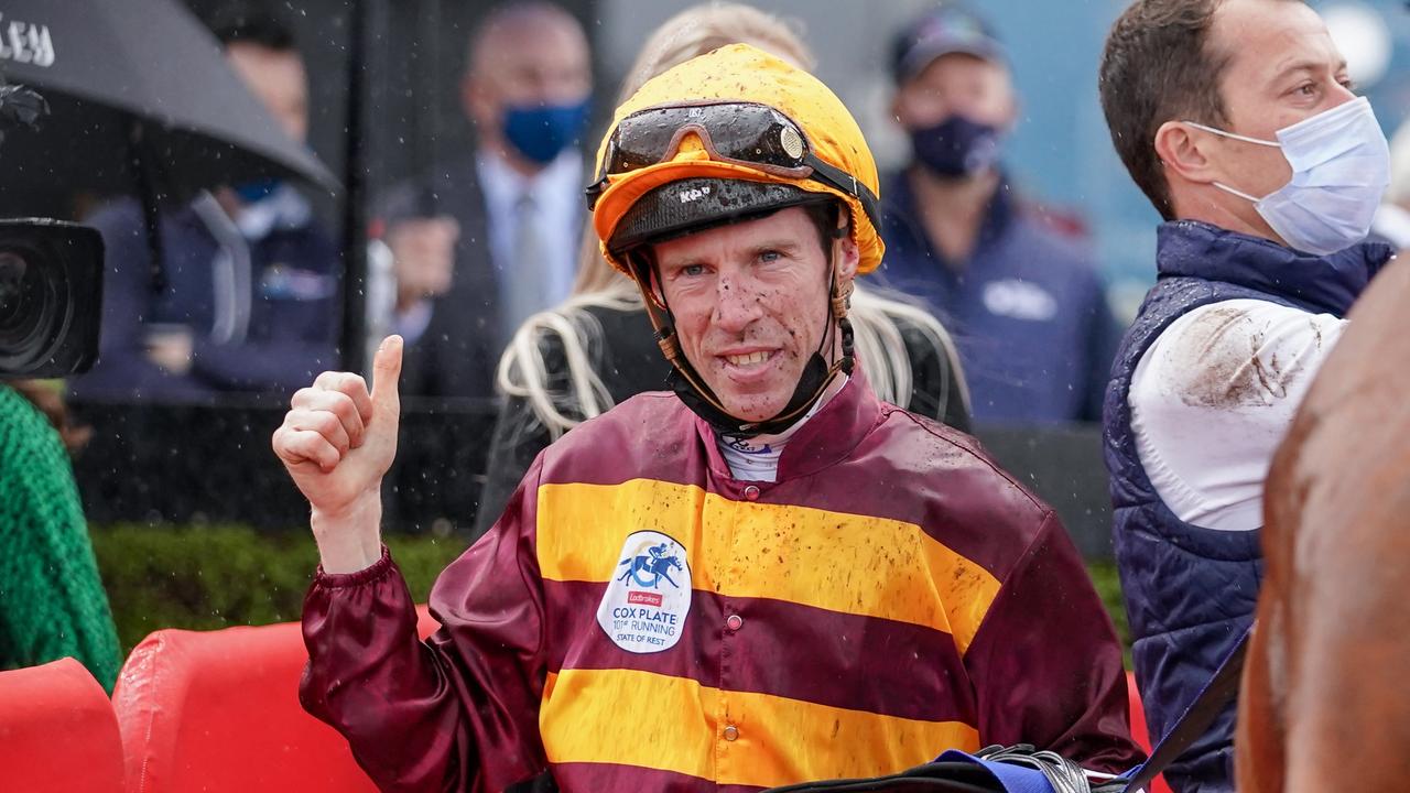 John Allen celebrates a Cox Plate for Ireland. Picture: Racing Photos via Getty Images