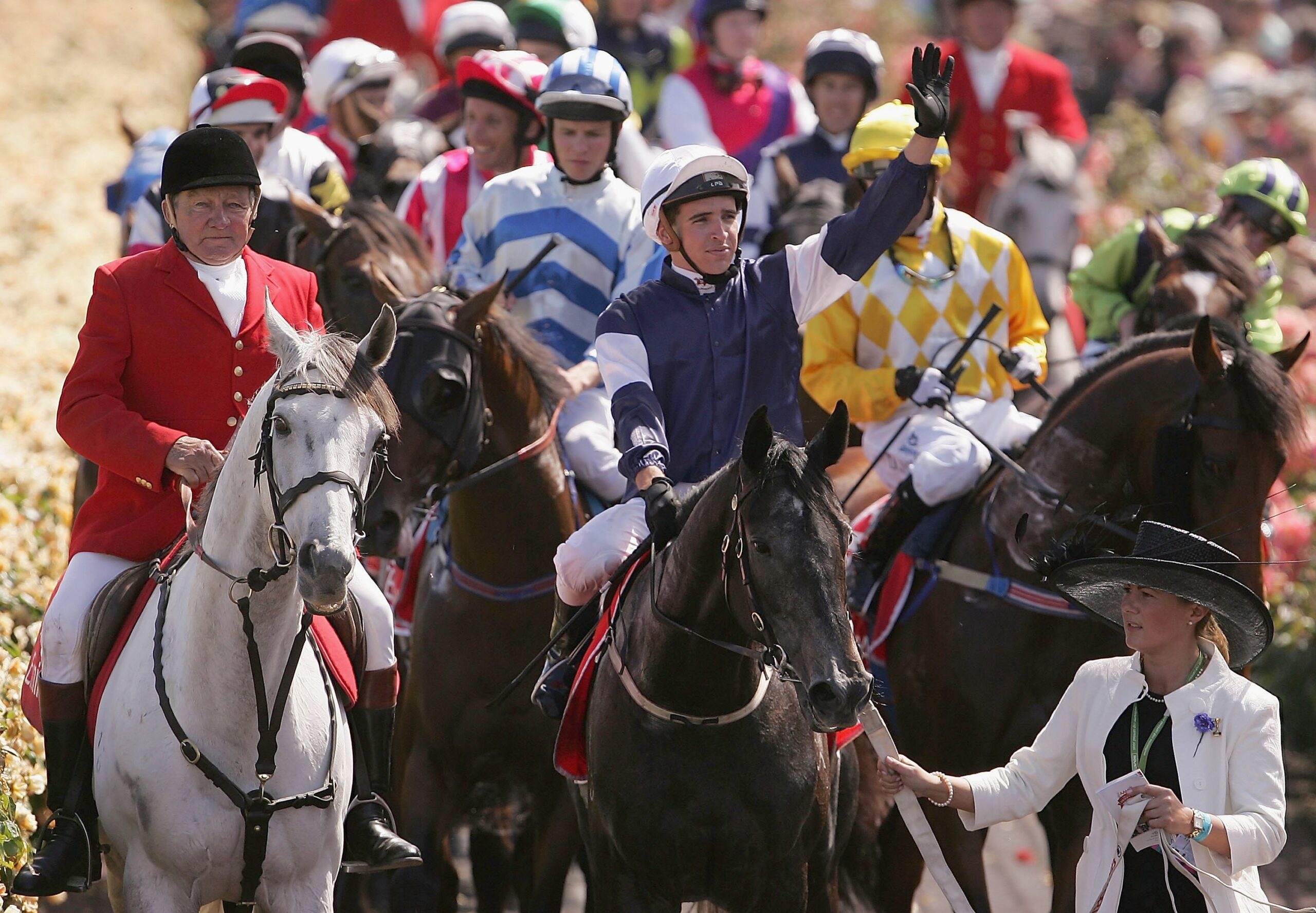 MELBOURNE, AUSTRALIA – NOVEMBER 04:  Michael Rodd riding Efficient (C) celebrates after winning the AAMI Victoria Derby during the AAMI Victoria Derby Day meeting at Flemington Racecourse November 4, 2006 in Melbourne, Australia.      (Photo by Kristian Dowling/Getty Images)