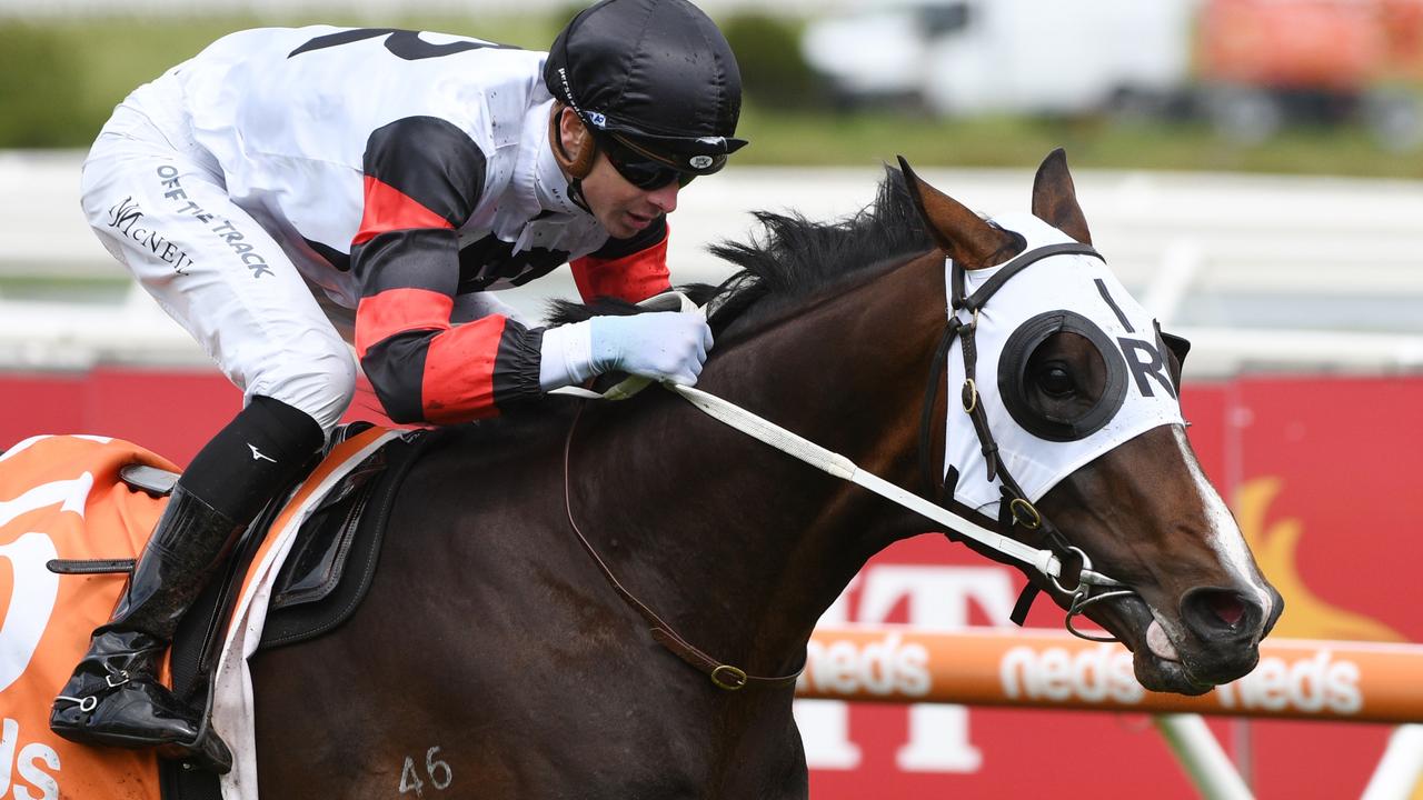 MELBOURNE, AUSTRALIA – OCTOBER 16: Jye McNeil riding Gunstock winning race 5, the Neds Classic, during Caulfield Cup Day at Caulfield Racecourse on October 16, 2021 in Melbourne, Australia. (Photo by Vince Caligiuri/Getty Images)