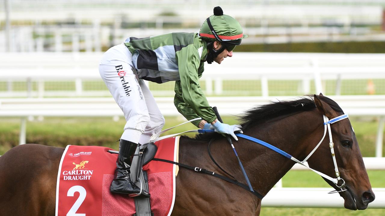 Brett Prebble riding Incentivise to a dominant win in the Caulfield Cup. (Photo by Vince Caligiuri/Getty Images)